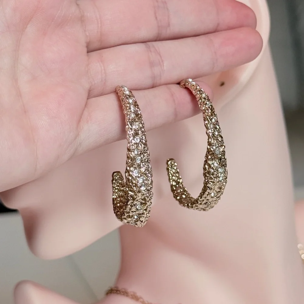 ⚜️ Elegant Gold and Clear Gems Textured Earrings